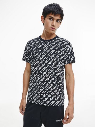 Calvin Klein Ruhák HU569586 | Calvin Klein Organic Cotton All-Over Logo Férfi Póló Fekete